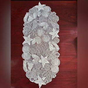 Lacey Material Seashell Table Runner, Off-White, 16 x 9 inches, Missing Tag